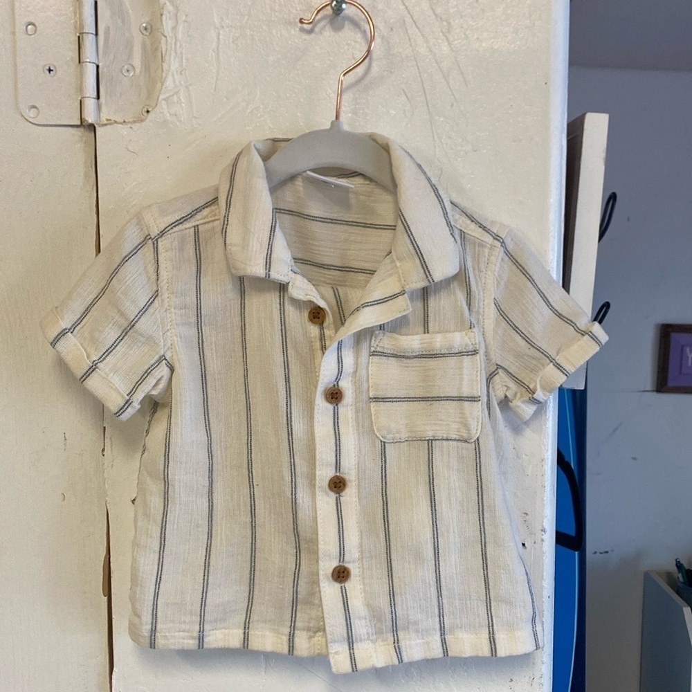 Little Co. by Lauren Conrad Cream and Blue Stripe Linen Shirt and Pants Set